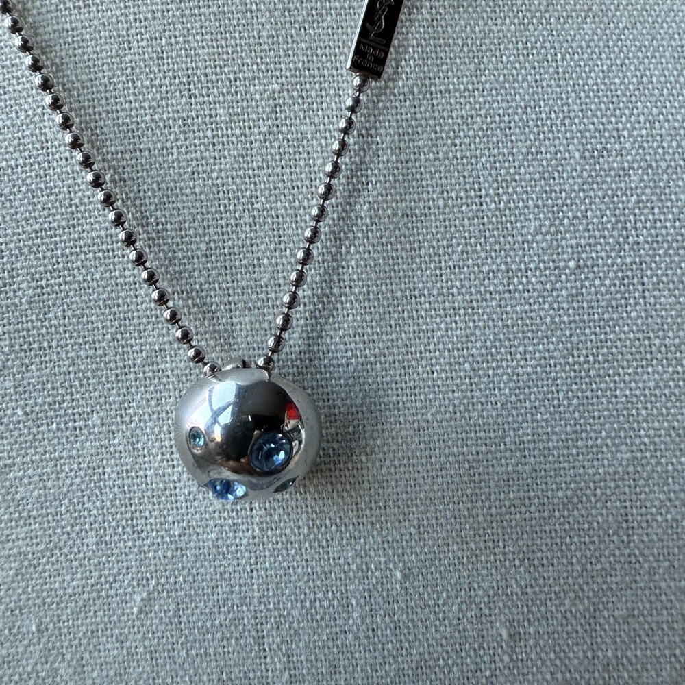 YSL Silver Necklace with Blue Accents
